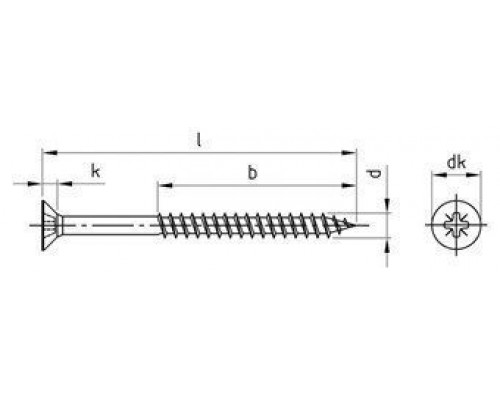 Art. 9050 A2 4,5X60/36 Z Саморез с потайной головой и шлицем PZ нержавеющий универсальный