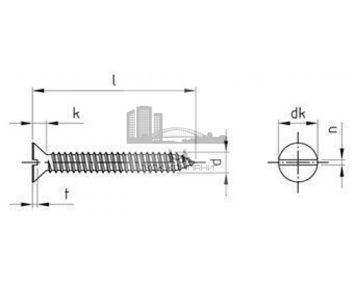 DIN 7972 A2 C 5,5X38 Саморез остроконечный с потайной головой и прямым шлицем форма C  купить в Москве