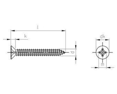 DIN 7982 A2 C 2,2X4,5 H Винт самонарезающий с потайной головкой с острым концом форма С и крестообразный шлицем PH (Phillips) нержавеющий