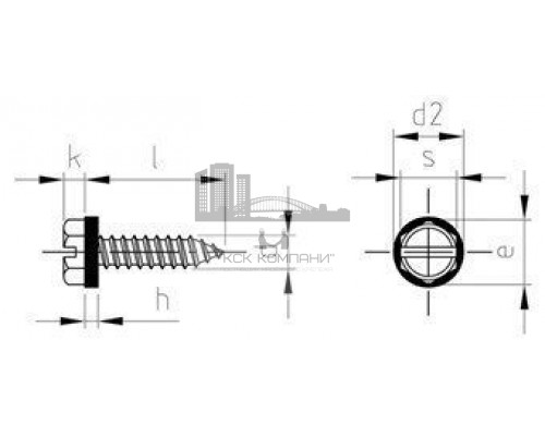 DIN 7976 A2 C 4,8X19 SZ, polyamide-washer 10 мм Саморез с шестигранной головкой и полиамидной прокладкой (10 мм)  купить в Москве
