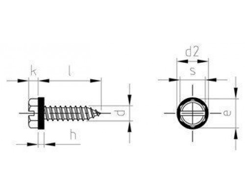 DIN 7976 A2 C 4,8X13 SZ, polyamide-washer 10 мм Саморез с шестигранной головкой и полиамидной прокладкой (10 мм)