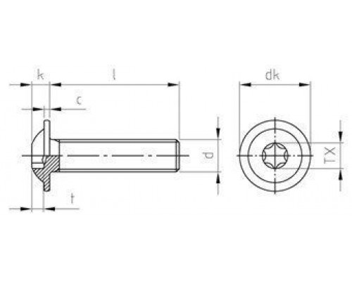 ISO 7380-2 A2 M 10X30/30 TX50 Винт нержавеющий с полукруглой головой, фланцем и звездообразным шлицем TX (Torx)