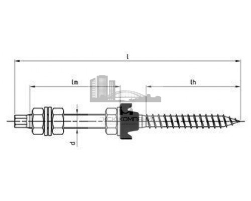 Art. 9082 A2 M 10X200 A/F 7 собранный Винт-шуруп нержавеющий с шайбами по DIN 125 и гайками по DIN 934 с прокладкой EPDM (резьбовой нагель)