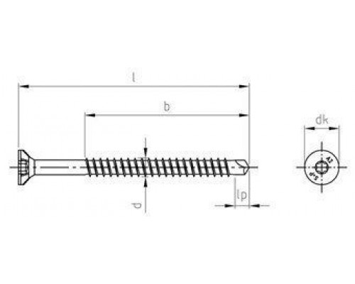 Art. 9040 A2 4,0X80/50 TX20 Саморез с потайной головой и коротким буром самозенкующийся для твердых пород древесины нержавеющий