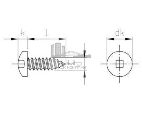 DIN 7981 A2 C 3,5X9,5 SQ1 Винт самонарезающий с полукруглой головой и квадратным шлицем нержавеющий  купить в Москве