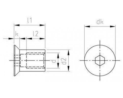Art. 9062 М6X16 A1 Гайка нержавеющая стяжная мебельная с потайной головкой внутренний шестигранник