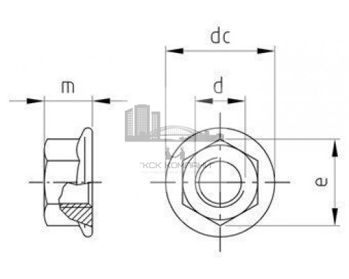 DIN 6923 М6 SW10 A4 Гайка нержавеющая, шестигранная, фланцевая без зазубрин