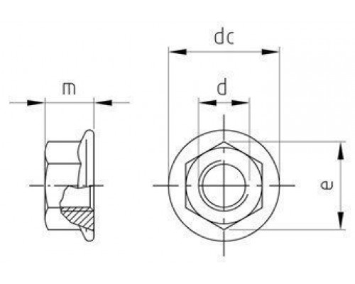 DIN 6923 М10 SW15 A4 Гайка нержавеющая, шестигранная, фланцевая без зазубрин DIN 6923 М10 SW15 A4 Гайка нержавеющая, шестигранная, фланцевая без зазубрин