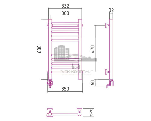 Электрический полотенцесушитель Сунержа Богема 600x300 L 00-0504-6030 (Sunerzha)