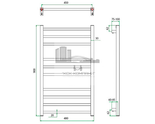 Электрический полотенцесушитель Estro 480x900 с теном