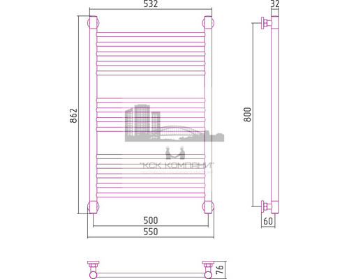 Водяной полотенцесушитель Сунержа Богема+ 800x500 прямая 00-0220-8050 (Sunerzha)