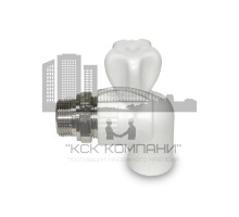Кран шаровой полипропиленовый для радиатора угловой Ø 20 мм × 1/2" (белый)