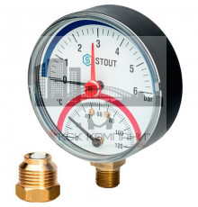Термоманометр радиальный 80 мм 6 бар 