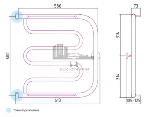 Водяной полотенцесушитель Сунержа Лира 600x600 с 2 полками 00-0012-6060 (Sunerzha)
