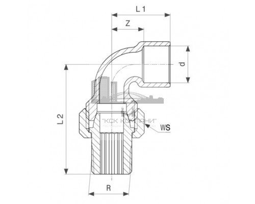 Угол с разъемным соединением пайка-Н 18х1/2 с коническим уплотнением (Виега)