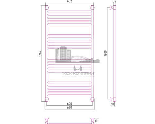 Водяной полотенцесушитель Сунержа Богема+ 1200x600 прямая 00-0220-1260 (Sunerzha)