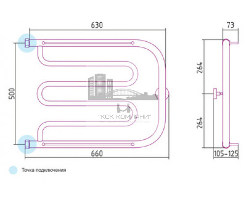 Водяной полотенцесушитель Сунержа Лира 500x650 с 2 полками 00-0012-5065 (Sunerzha)