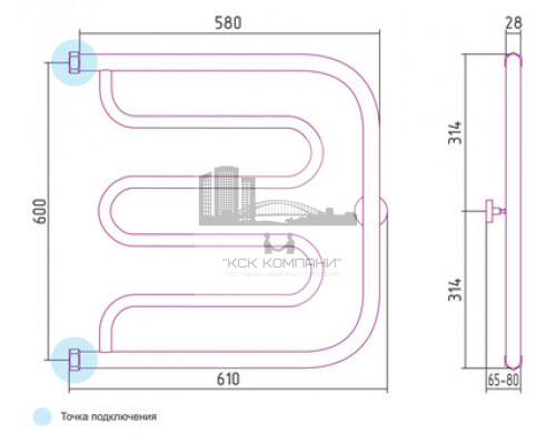 Водяной полотенцесушитель Сунержа Лира 600x600 00-0011-6060 (Sunerzha)