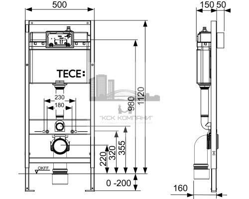 Инсталляция ТЕСЕ K400200 4 в 1 с панелью смыва, белый для установки подвесного унитаза (Теце)