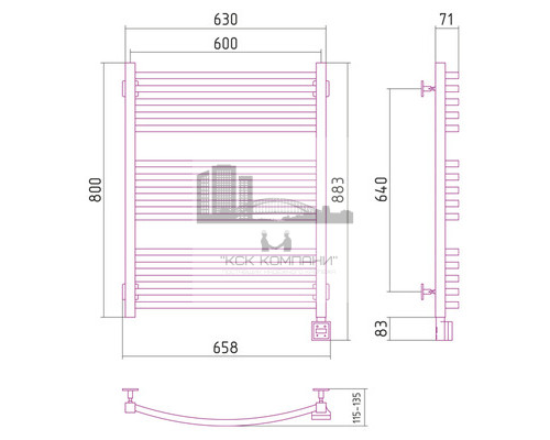 Электрический полотенцесушитель Сунержа Аркус 800x600 R 00-0533-8060 (Sunerzha)