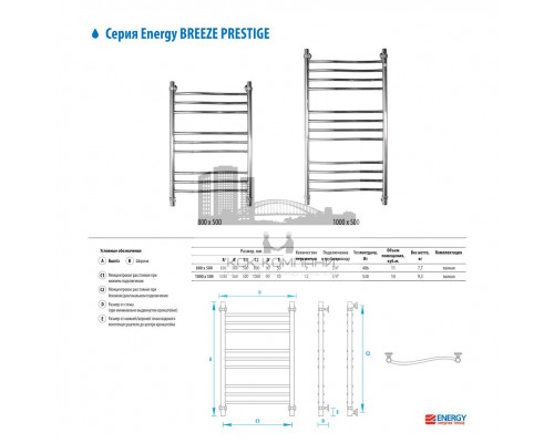 Водяной полотенцесушитель  Breeze Prestige 800x500 (EWTRBRZPR0805000000)