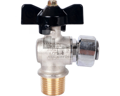 Кран шаровой с накидной гайкой угловой НР 1/2x1/2 с накидной гайкой, ручка бабочка