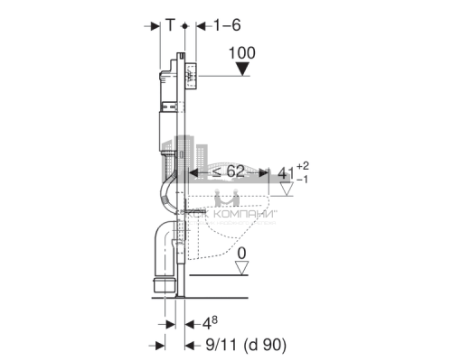 Инсталляция для подвесного унитаза  Duofix 458.125.11.1, 4 в 1 с кнопкой смыва