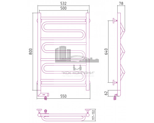 Электрический полотенцесушитель Сунержа Элегия 2.0 800x500 R 00-5219-8050 (Sunerzha)