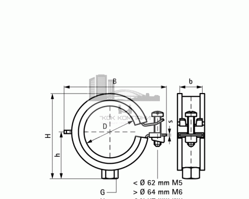 Хомут для труб KSB1 М8 1 (32-35 мм) 1 винт. с уплотн. epdm, быстрый замок, 3363035 (Валравен)
