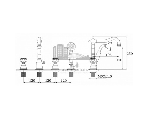 Смеситель для ванны (душевой набор) KOSTANTIN GZ09034