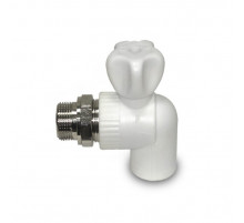 Кран шаровой полипропиленовый для радиатора угловой Ø 25 мм × 3/4" (белый)