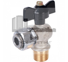 Кран шаровой с накидной гайкой угловой НР 1/2x1/2 с накидной гайкой, ручка бабочка 