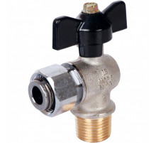 Кран шаровой с накидной гайкой угловой НР 1/2x1/2 с накидной гайкой, ручка бабочка 