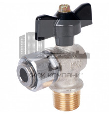 Кран шаровой с накидной гайкой угловой НР 1/2x1/2 с накидной гайкой, ручка бабочка 