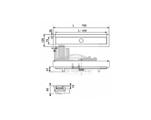 Комплект linus для монтажа дренажного канала 2 в 1, с основой для плитки “tile” и матовой решеткой “steel” 15103080 (Теце)