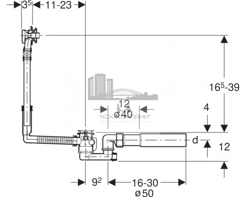 Слив-перелив  Uniflex 150.520.21.1 полуавтомат Хром