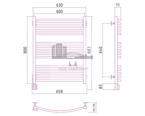 Электрический полотенцесушитель Сунержа Аркус 800x600 L 00-0532-8060 (Sunerzha)