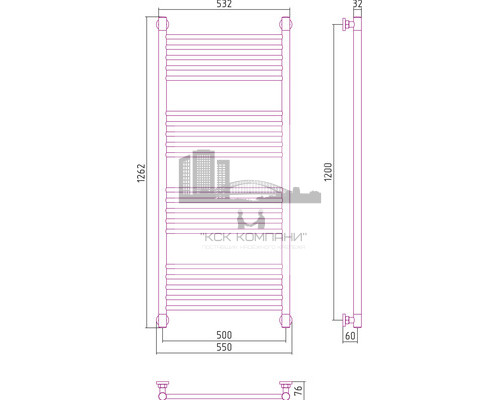 Водяной полотенцесушитель Сунержа Богема+ 1200x500 прямая 00-0220-1250 (Sunerzha)