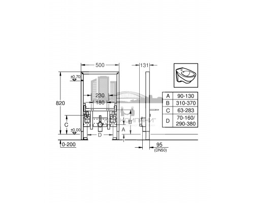 Инсталляция для биде Rapid SL 38543000, для монтажа перед стеной, монтажная высота 0.82 м