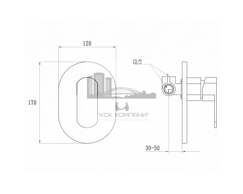Смеситель для душа GZ5101 встраиваемый овальный SERENITY
