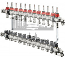 Распределительная гребенка "Multidis SF" со встроенными ротаметрами на 12 контуров 1404362, нержавеющая сталь 
