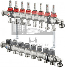 Распределительная гребенка "Multidis SF" со встроенными ротаметрами на 8 контуров 1404358, нержавеющая сталь 