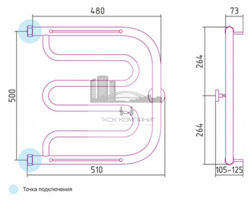 Водяной полотенцесушитель Сунержа Лира 500x500 с 2 полками 00-0012-5050 (Sunerzha)
