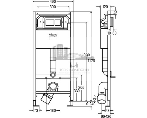 Инсталляция Prevista Dry 792596, для подвесного унитаза, с клавишей смыва Visign for Style 21 хром (Виега)