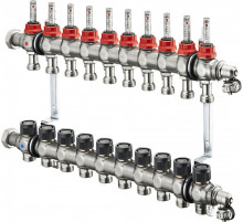 Распределительная гребенка "Multidis SF" со встроенными ротаметрами на 10 контуров 1404360, нержавеющая сталь 