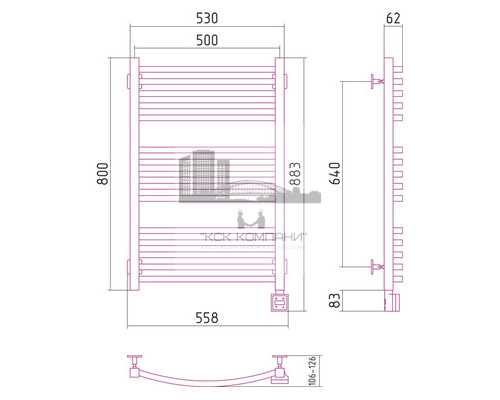 Электрический полотенцесушитель Сунержа Аркус 800x500 R, скрытое подключение 00-0531-8050 (Sunerzha)