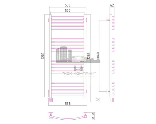 Электрический полотенцесушитель Сунержа Аркус 1200x500 L 00-0532-1250 (Sunerzha)