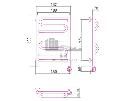 Электрический полотенцесушитель Сунержа Элегия 2.0 600x400 R 00-5219-6040 (Sunerzha)