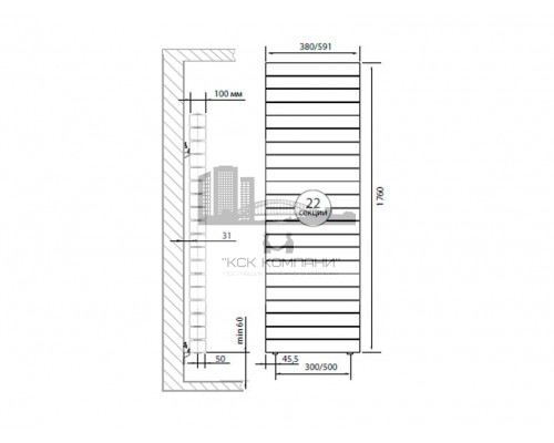 Радиатор биметаллический Pianoforte Tower x22 Silver Satin, боковое подключение
