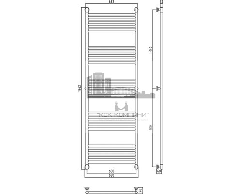 Водяной полотенцесушитель Сунержа Богема+ 1900x600 прямая 00-0220-1960 (Sunerzha)